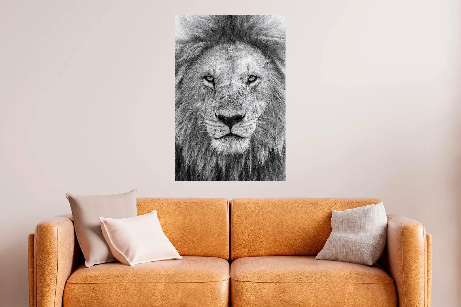 Retrato en blanco y negro de un león adulto